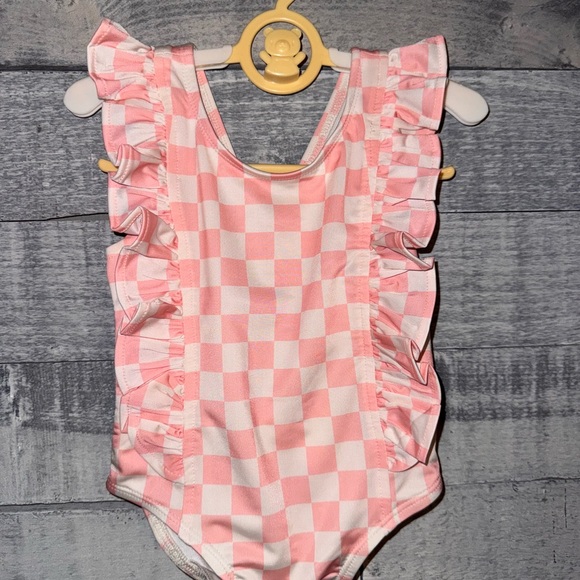 Pink Checkered Ruffle Swimsuit - Picture 3 of 6